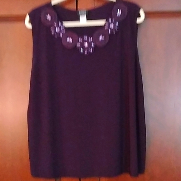 2 pc. Royal Purple sleeveless jeweled top with long sleeved, waterfall jacket - Picture 2 of 6